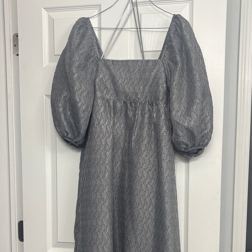 Anthropologie Metallic Gray Long Sleeve Dress